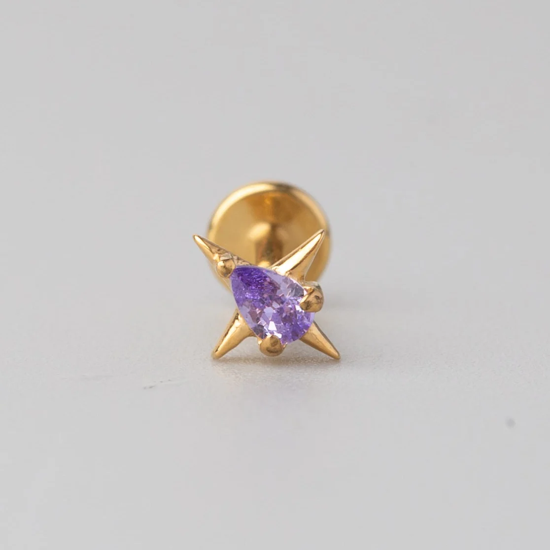 Cross Purple CZ Labret in Gold - Titanium