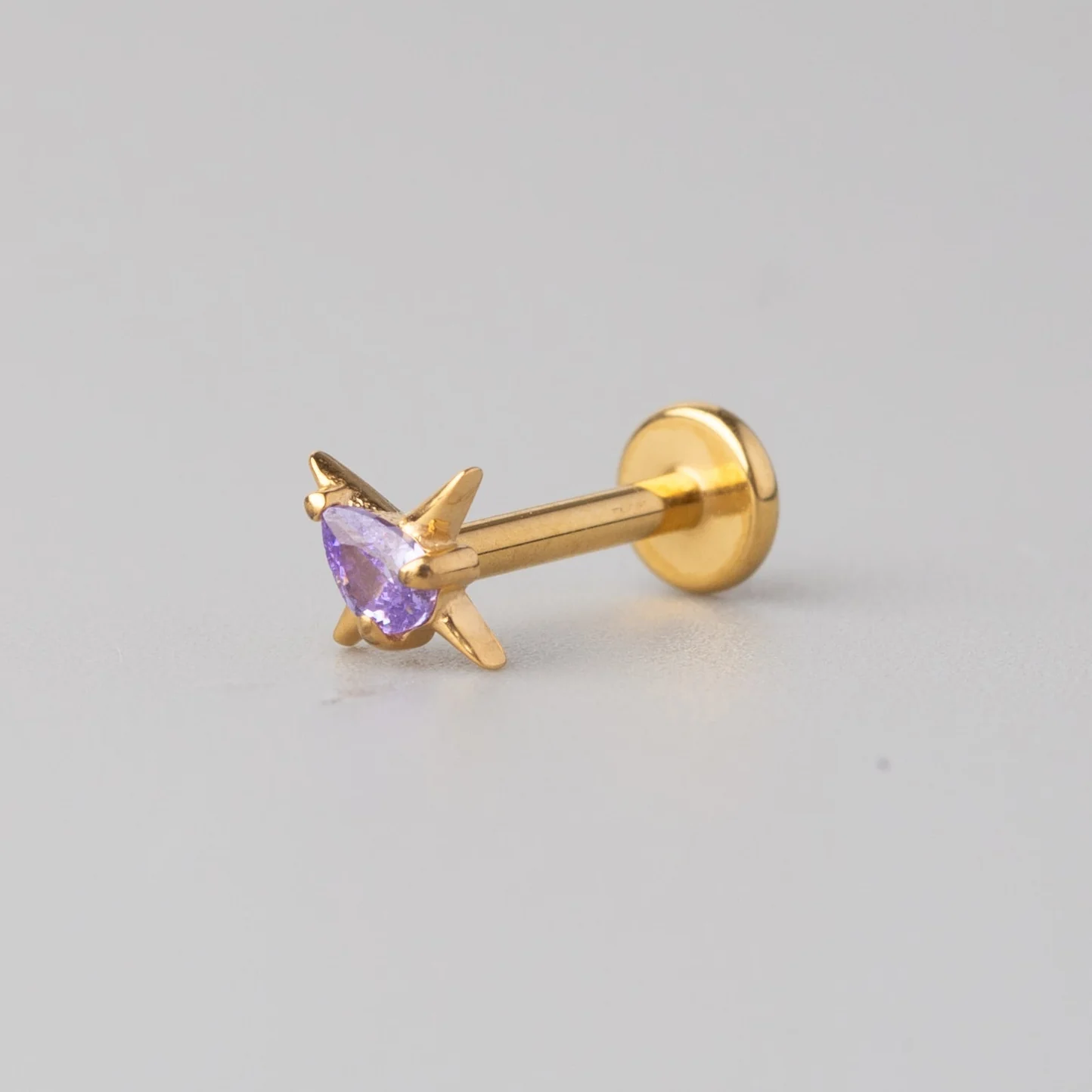 Cross Purple CZ Labret in Gold - Titanium - Image 2