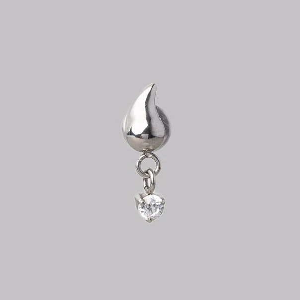 Upward Rain Drop Clear CZ Dangle Labret in Silver - Titanium