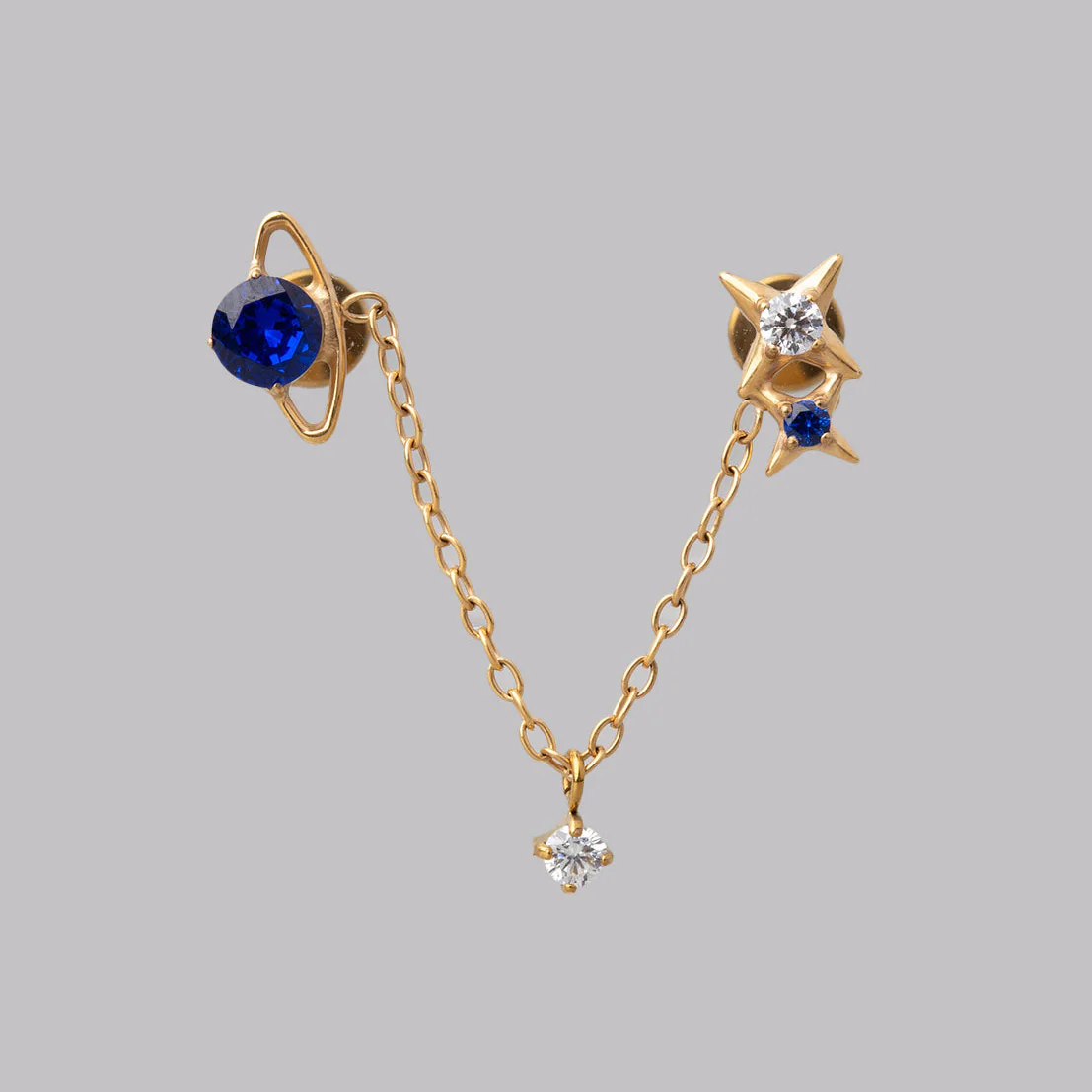 Blue CZ Chain Dangle Double Labret in Gold - Titanium
