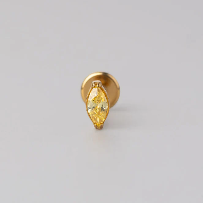 Oval Yellow CZ Labret in Gold - Titanium