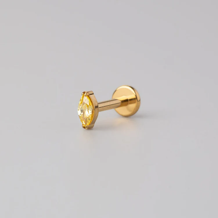 Oval Yellow CZ Labret in Gold - Titanium - Image 2