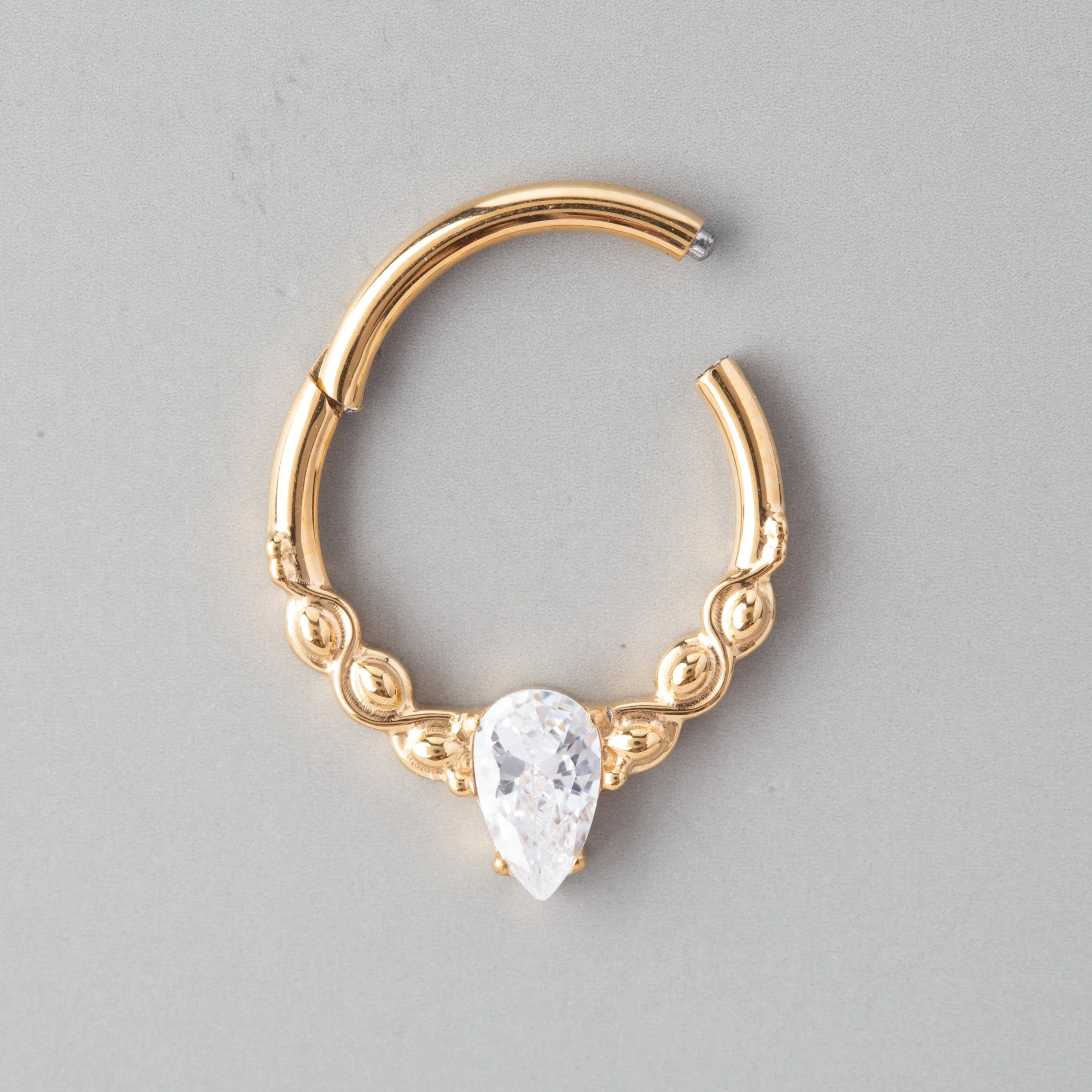 Pear CZ Segment Hoop in Gold - Titanium - Image 2