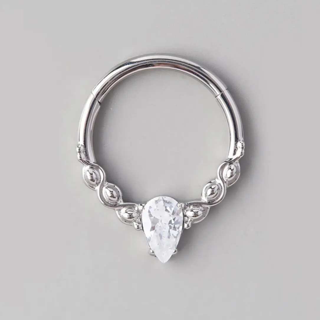 Pear CZ Segment Hoop in Silver - Titanium
