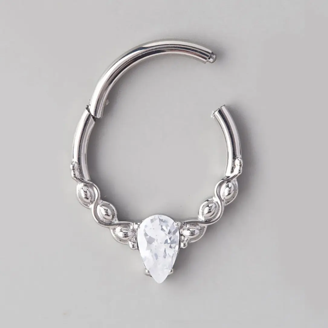 Pear CZ Segment Hoop in Silver - Titanium - Image 2