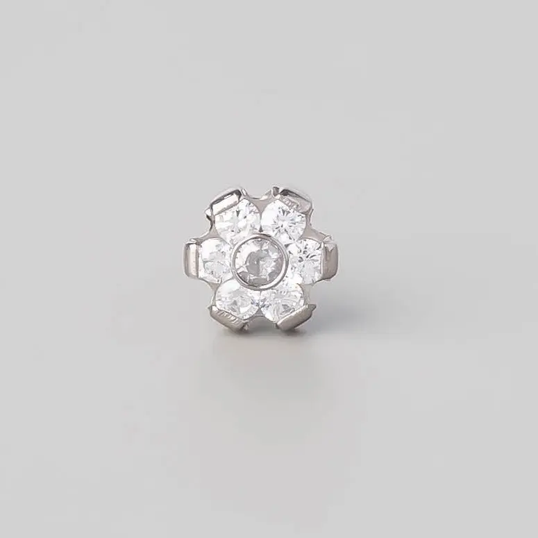 Straight Nose Stud Six Flower CZ - Titanium