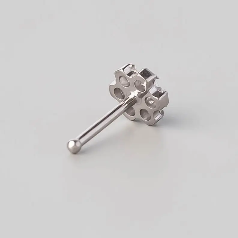 Straight Nose Stud Six Flower CZ - Titanium - Image 3