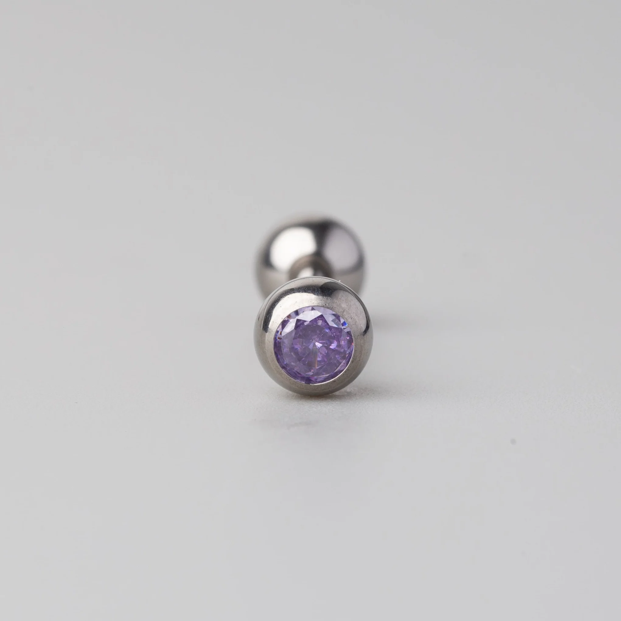 Tongue Barbell Purple CZ - Titanium
