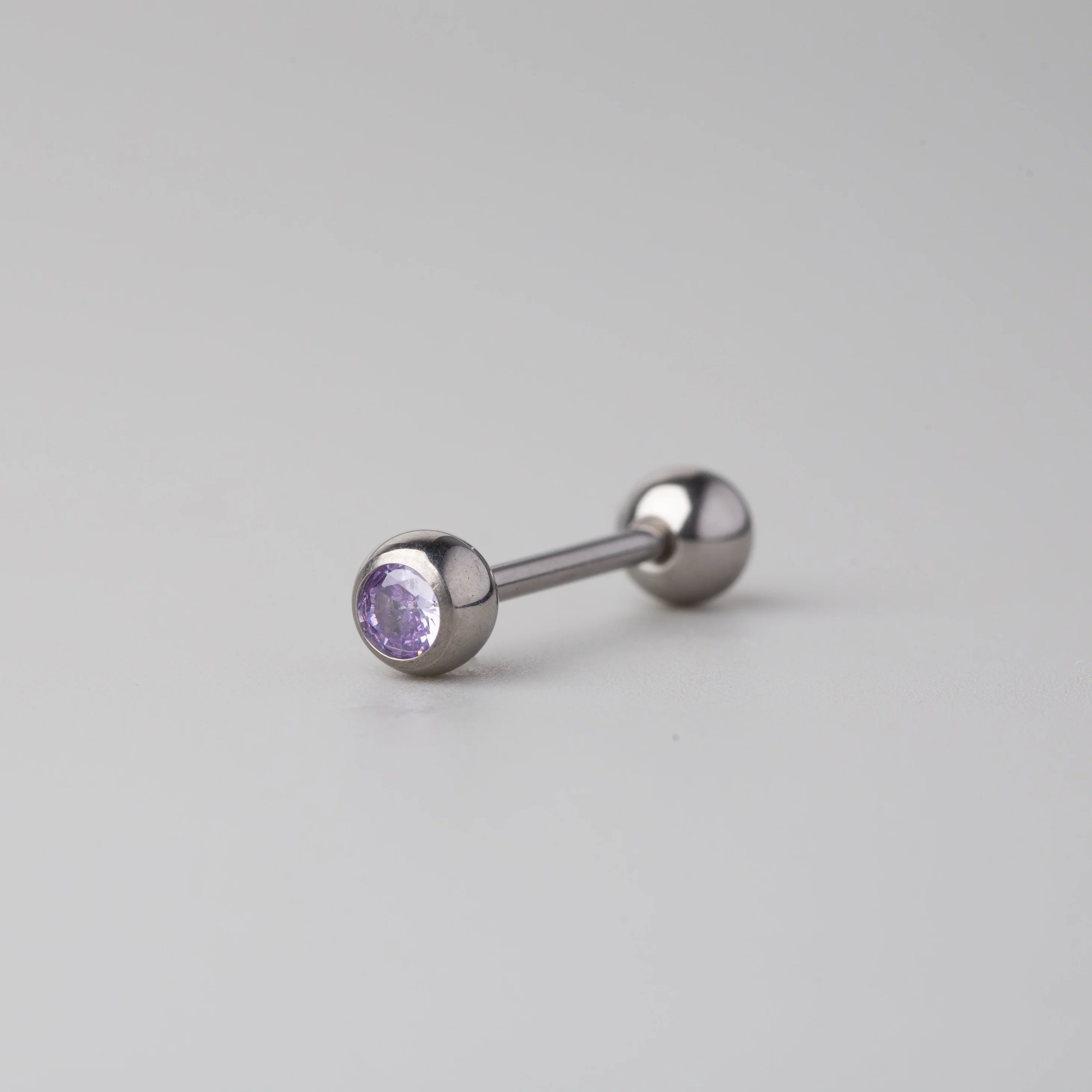 Tongue Barbell Purple CZ - Titanium - Image 2