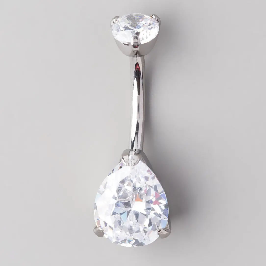 Triangle CZ Prong Set Belly Bar - Titanium
