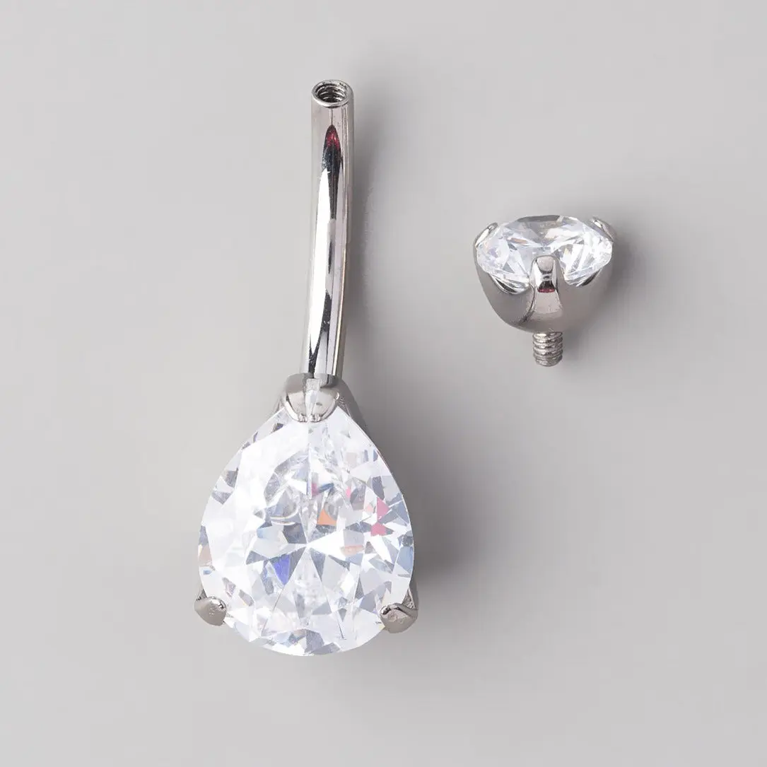 Triangle CZ Prong Set Belly Bar - Titanium - Image 2