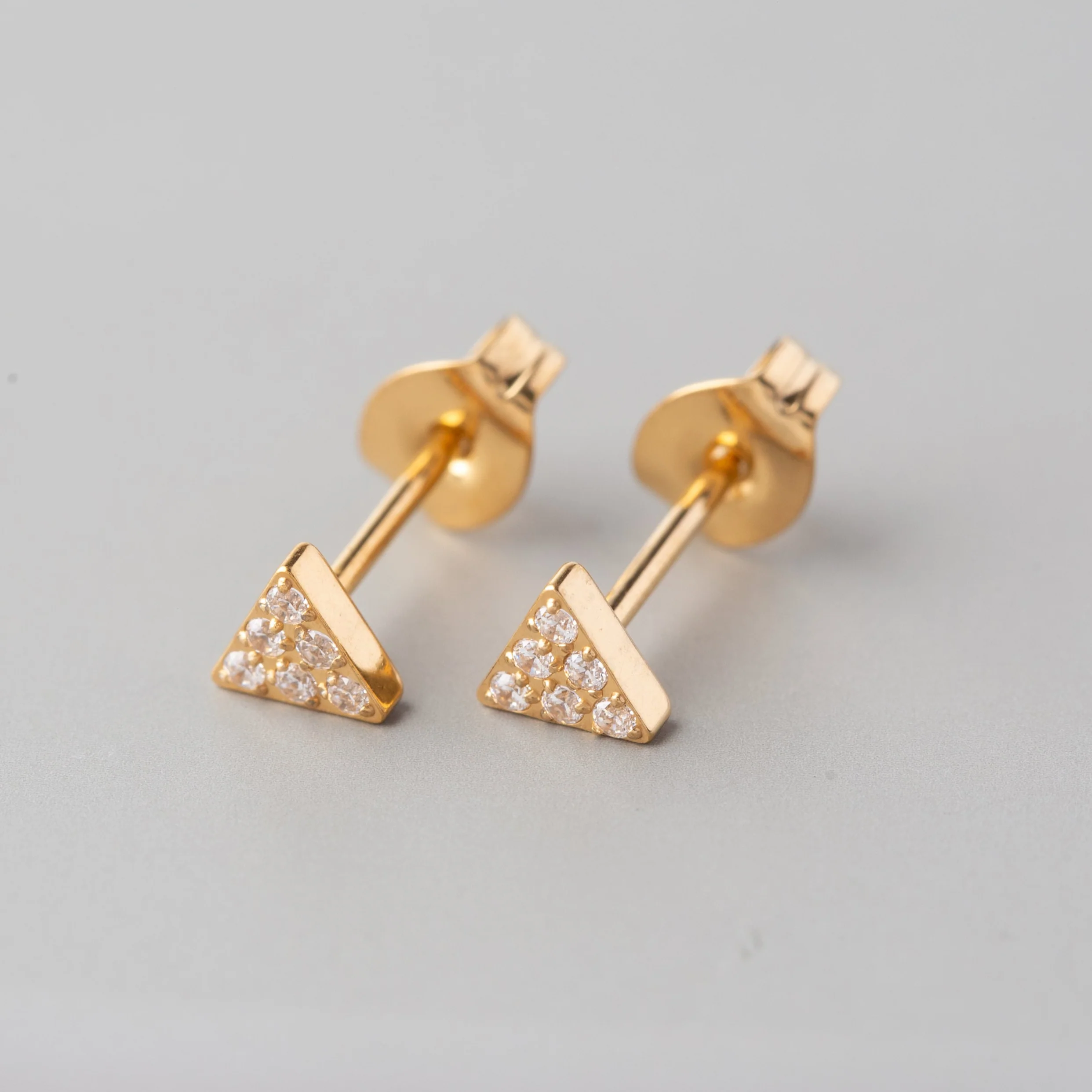 Triangle CZ Stud Earrings in Gold - Titanium