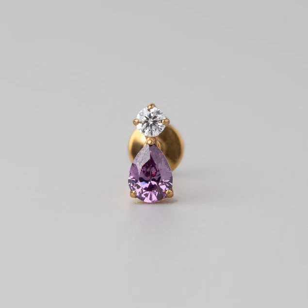 Triangular Purple Labret with Clear CZ in Gold - Titanium