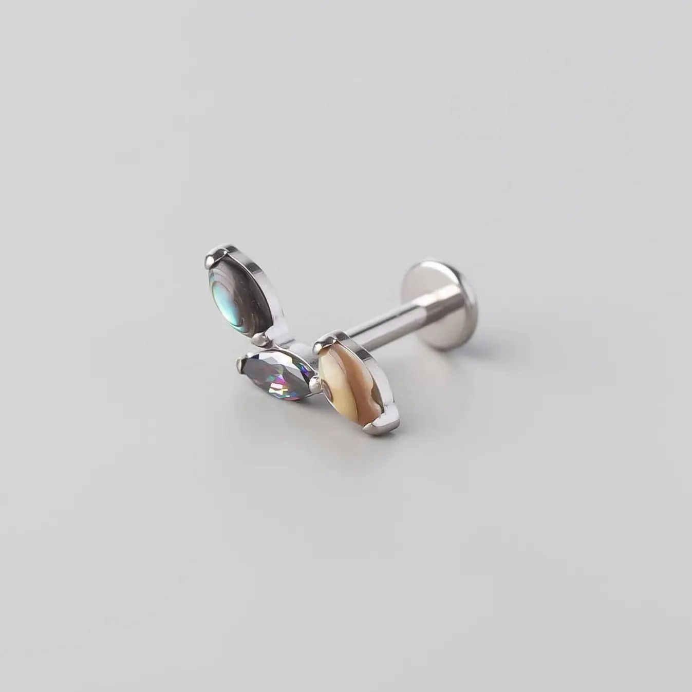 Triple Marquise Wide Labret in Abalone Shell + VM - Titanium - Image 2