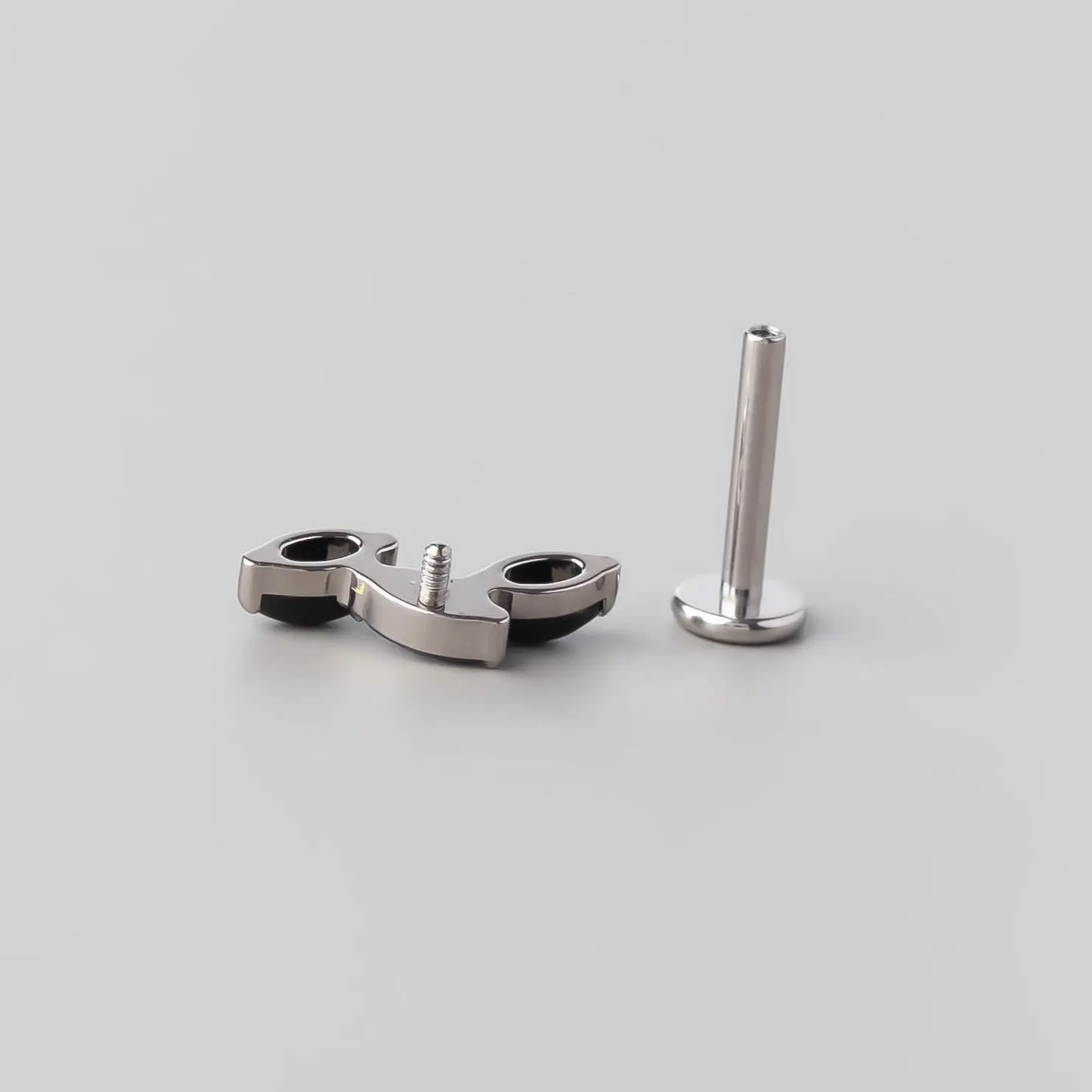 Triple Marquise Wide Labret in Black Onyx + Black - Titanium - Image 3