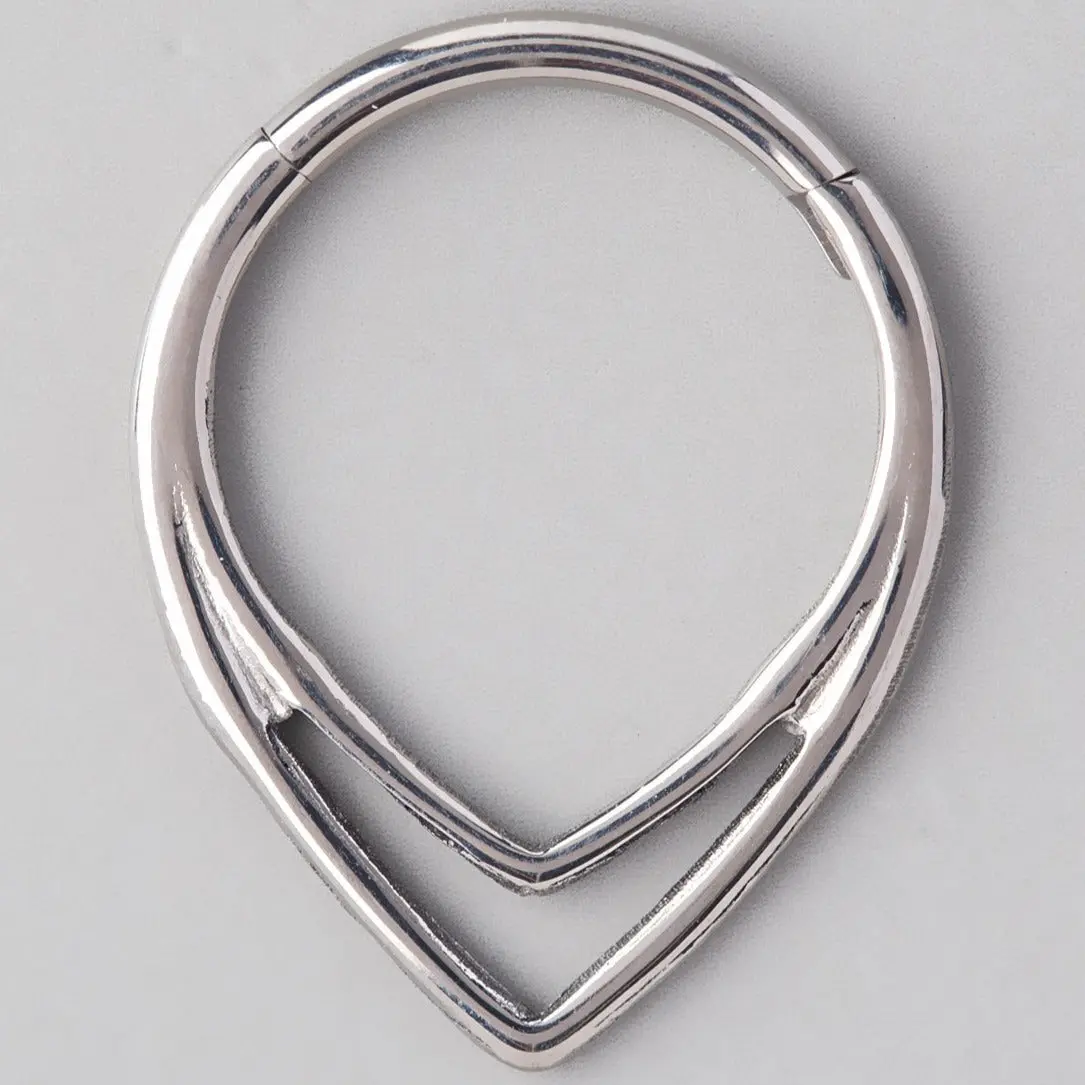 V Shape Double Line Segment Hoop in Silver - Titanium