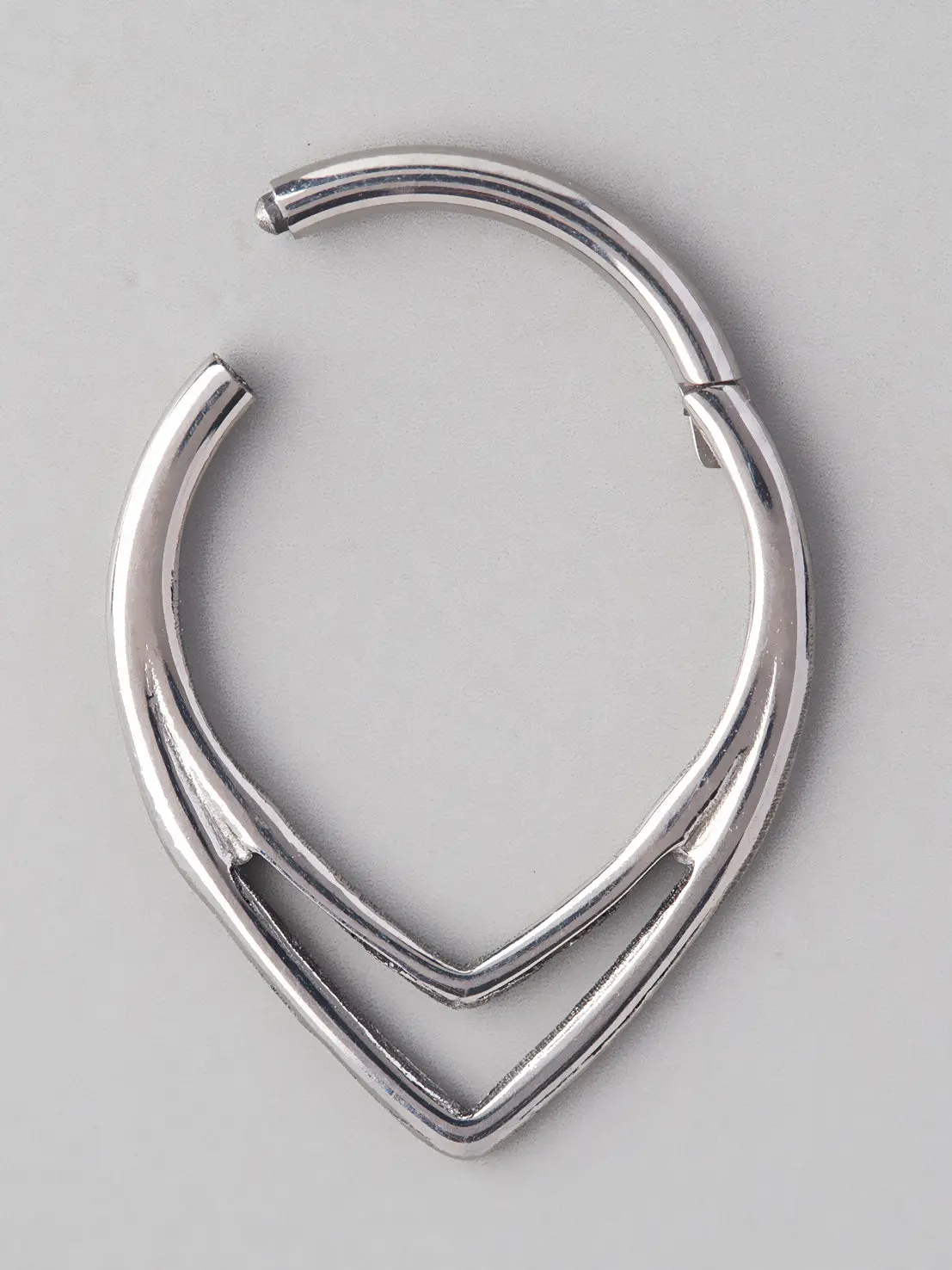 V Shape Double Line Segment Hoop in Silver - Titanium - Image 2