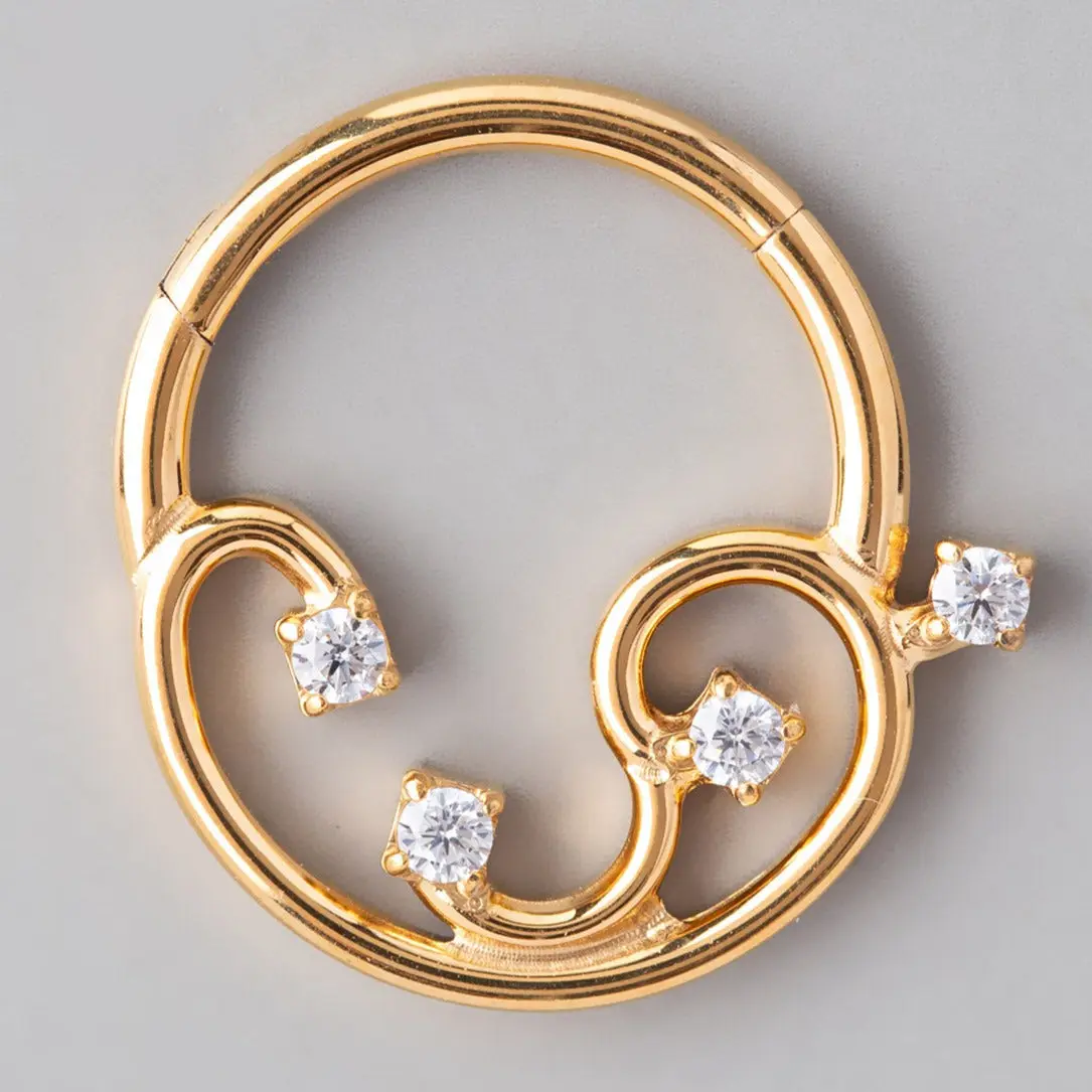 Vine Hinged Segment Hoop in Gold - Titanium