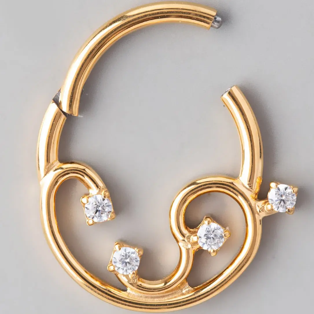 Vine Hinged Segment Hoop in Gold - Titanium - Image 2