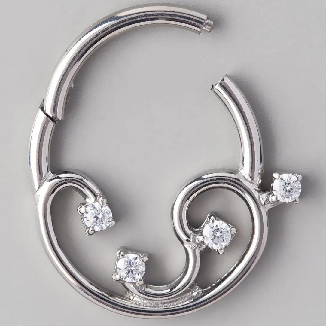 Vine Hinged Segment Hoop in Silver - Titanium - Image 2
